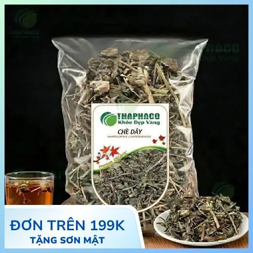 Hình ảnh chè dây THAPHACO đã được pha thành trà, màu sắc tự nhiên và hương vị thanh mát, sẵn sàng để thưởng thức.