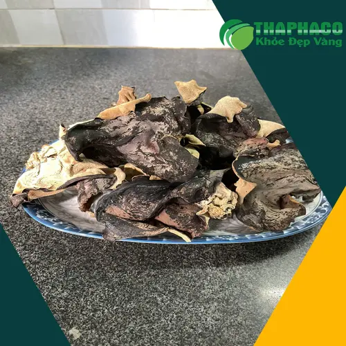 Mộc nhĩ sấy khô đang được ngâm trong tô nước lạnh